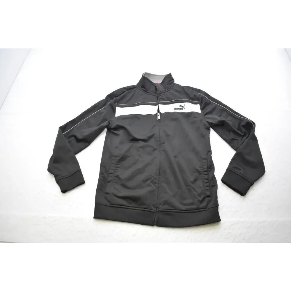 Puma Track Jacket Full Zip Black Long Sleeve Athletic Sweater Boys Size Large